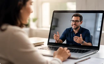 Participante em tutoria online com o professor